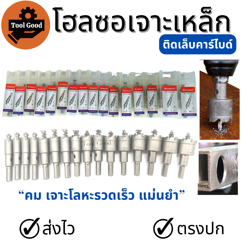 Hole Saw โฮลซอเจาะเหล็ก [12-35มิล] ติดคาร์ไบด์ เจาะสแตนเลส มิเนียม pvc เหล็ก มีขนาดให้เลือก ตรงปก!!