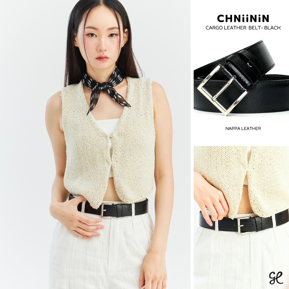 CHNiiNiN - Cargo leather belt (black) - nappa leather เข็มขัดหนังแท้ ขนาด1.5นิ้ว *buckle:silver*