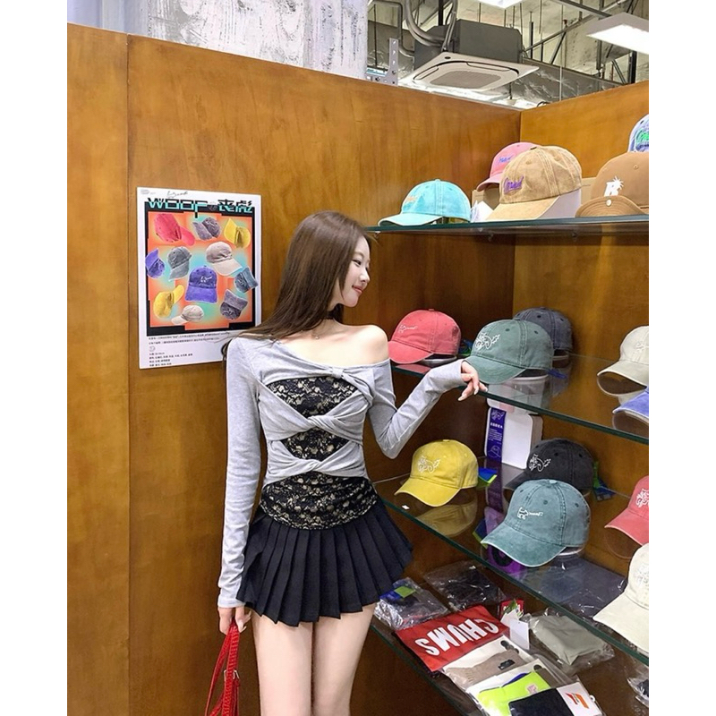 RARIS.CLOSET - Open Shoulder Layer Lace Twist Top