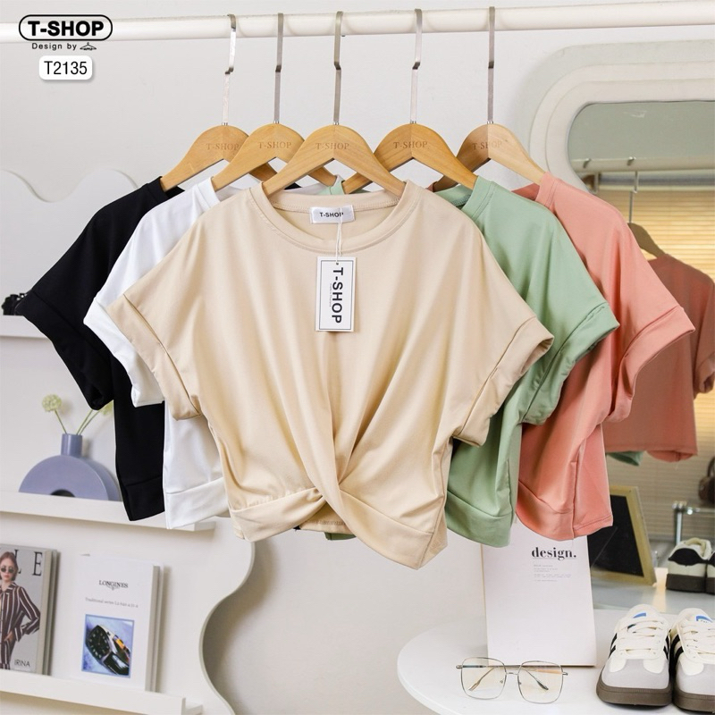 เสื้อครอป ทวิสหน้าไขว้เอว สีพื้น เก๋ๆๆ