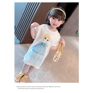 ชุดเดรสแขนสั้นเด็กผู้หญิง เดรสเจ้าหญิง ลายน่ารัก ผ้านิ่ม สำหรับเด็กผู้หญิงอายุ 1-10 ขวบ