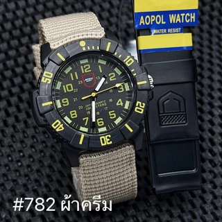 AOPOL นาฬิกาแบรนด์แท้ขนาดหน้าปัด45มม.กันน้ำได้ระบบควอตส์ดูง่ายมี2สายตั้งเวลาให้พร้อมใช้งานแถมถ่านให้