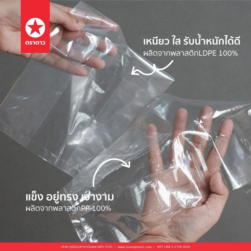 ถุงหิ้วใส ถุงหิ้วไฮโซ เนื้อ PE LL หนา เหนียว ทน ตราดาว ถุง : 500 กรัม (500g) ถุงหิ้ว - รูปที่ 4