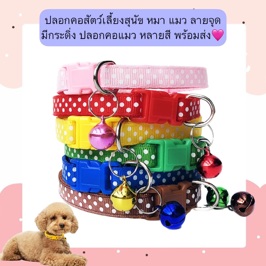 AL-559 ปลอกคอสัตว์เลี้ยงสุนัข หมา แมว ลายจุด มีกระดิ่ง ปลอกคอแมว หลายสี พร้อมส่ง🩷