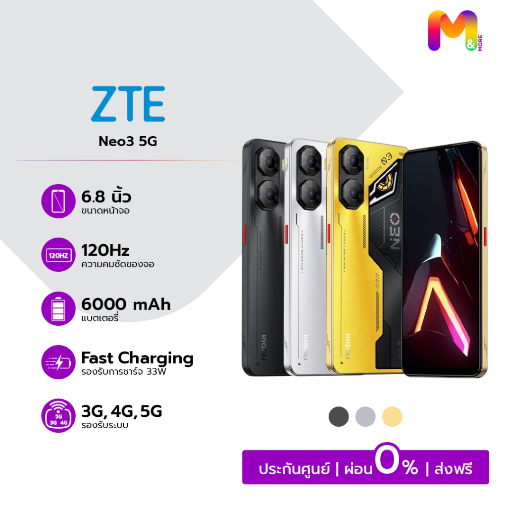 ZTE Nubia Neo3 5G (8+256GB) สมาร์ทโฟน 5จี fast charging หน้าจอ 6.8 นิ้ว รับประกันศูนย์ไทย 1ปี