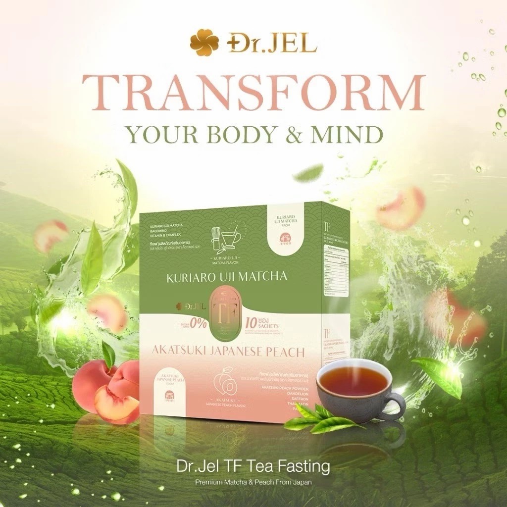 (📍กดในไลฟ์ถูกกว่า)🍀Dr.Jel TF TEA FASTING 1 กล่อง 2 รสชาติ ชามัทฉะและพีชจากญี่ปุ่น Kuriaro Uji Matcha