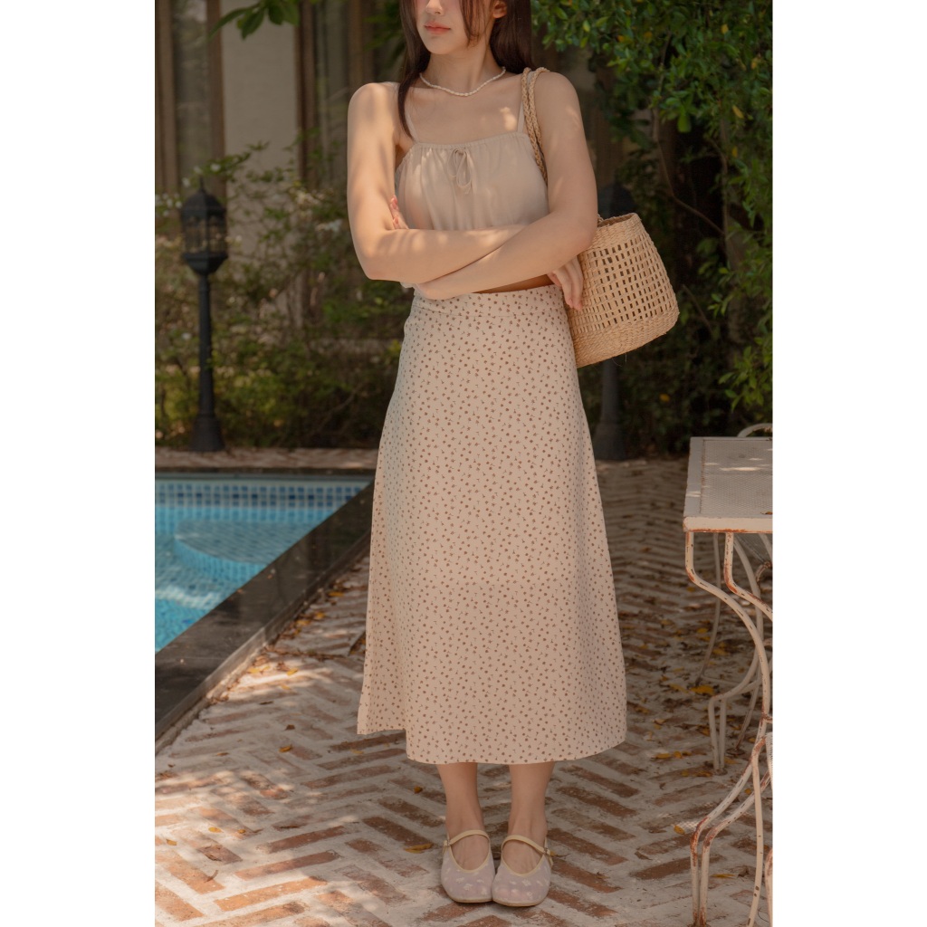 avo ginkgo cream skirt กระโปรงผ้า polyester ลายดอกไม้เล็กๆ รอบนี้มา 2 โทนสีนะค้า รุ่นนี้มีซับในให้ไม่ต้องกลัวโป๊เลยค่า - รูปที่ 5