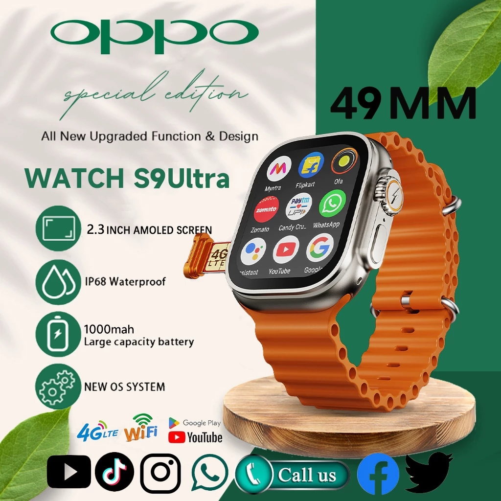 4G Sim】S9 Ultra 49mm Smart Watch Android Sim Card Playstore Wifi GPS Compass กล้อง whatsapp youtube 