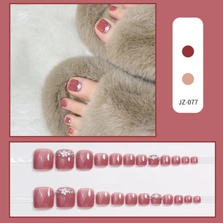 Luxnail FN47 เล็บเท้าปลอมสำเร็จรูปสีลูกแก้วขนาดฟรีไซส์มี 24 ชิ้น เล็บเท้าเจลสำเร็จรูป เล็บเท้าปลอมโทนสีชมพูแดง