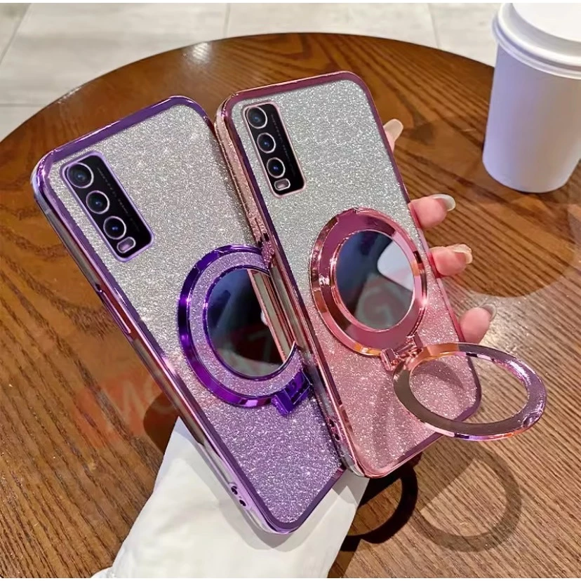 เคสโทรศัพท์ กริตเตอร์ หรูหรา สำหรับ vivo Y20 Y20S Y12A Y12S Y3S กันกระแทกมุม ป้องกันกล้อง กระจก แต่งหน้า ตั้งได้ F2