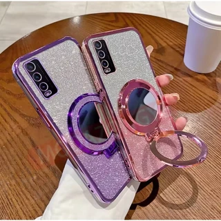 เคสโทรศัพท์ กริตเตอร์ หรูหรา สำหรับ vivo Y20 Y20S Y12A Y12S Y3S กันกระแทกมุม ป้องกันกล้อง กระจก แต่งหน้า ตั้งได้ F2