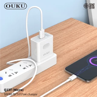 ชุดชาร์จเร็วคุณภาพดี จ่ายไฟ 100W OUKU Q23T หัวชาร์จปลั๊กขากลม 1พอร์ต USB-A to Micro/Type-C/iOS