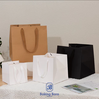 Baking barn (10 ชิ้น/แพ็ค) ถุงกระดาษ Flower ฐานกว้าง ขนาดใหญ่ ถุงกระดาษ หูหิ้ว ใส่เค้กปอนด์ และ อาหาร