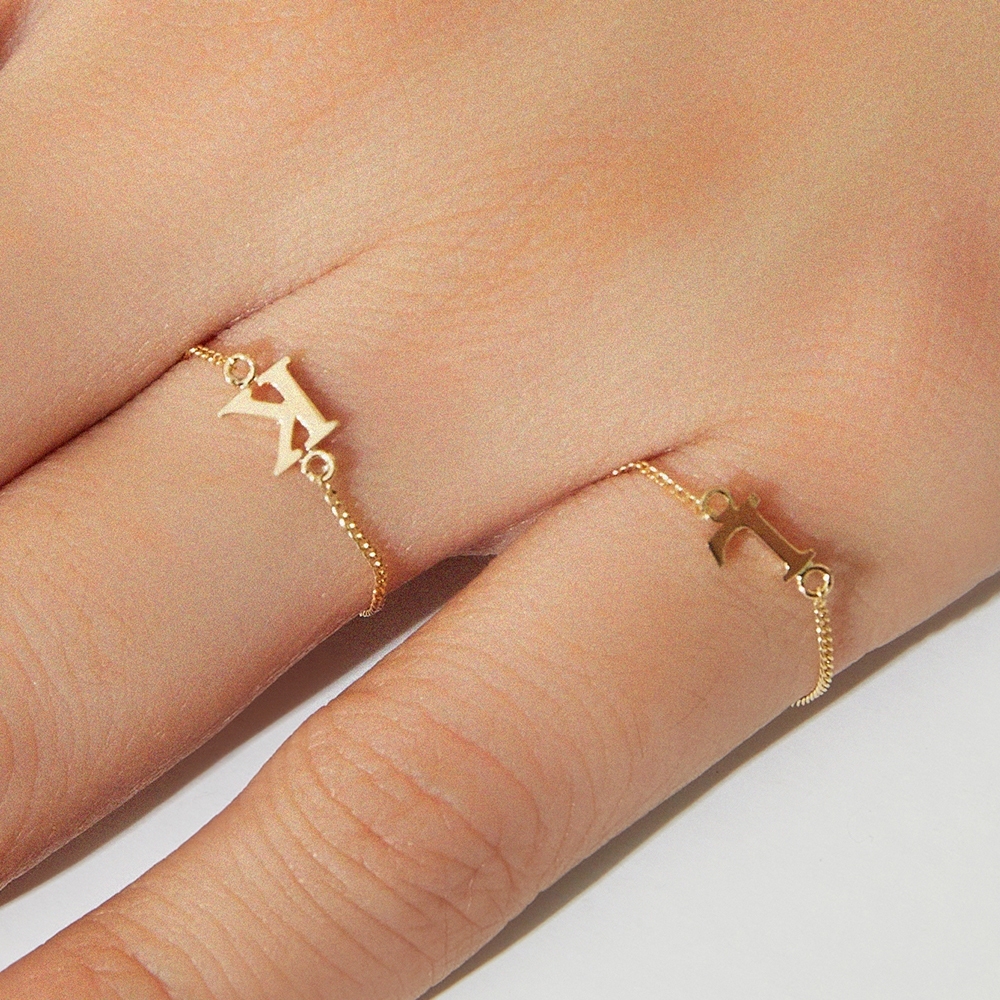 HELENE Alphabat Lettering Initial Chain Gold Ring 14K