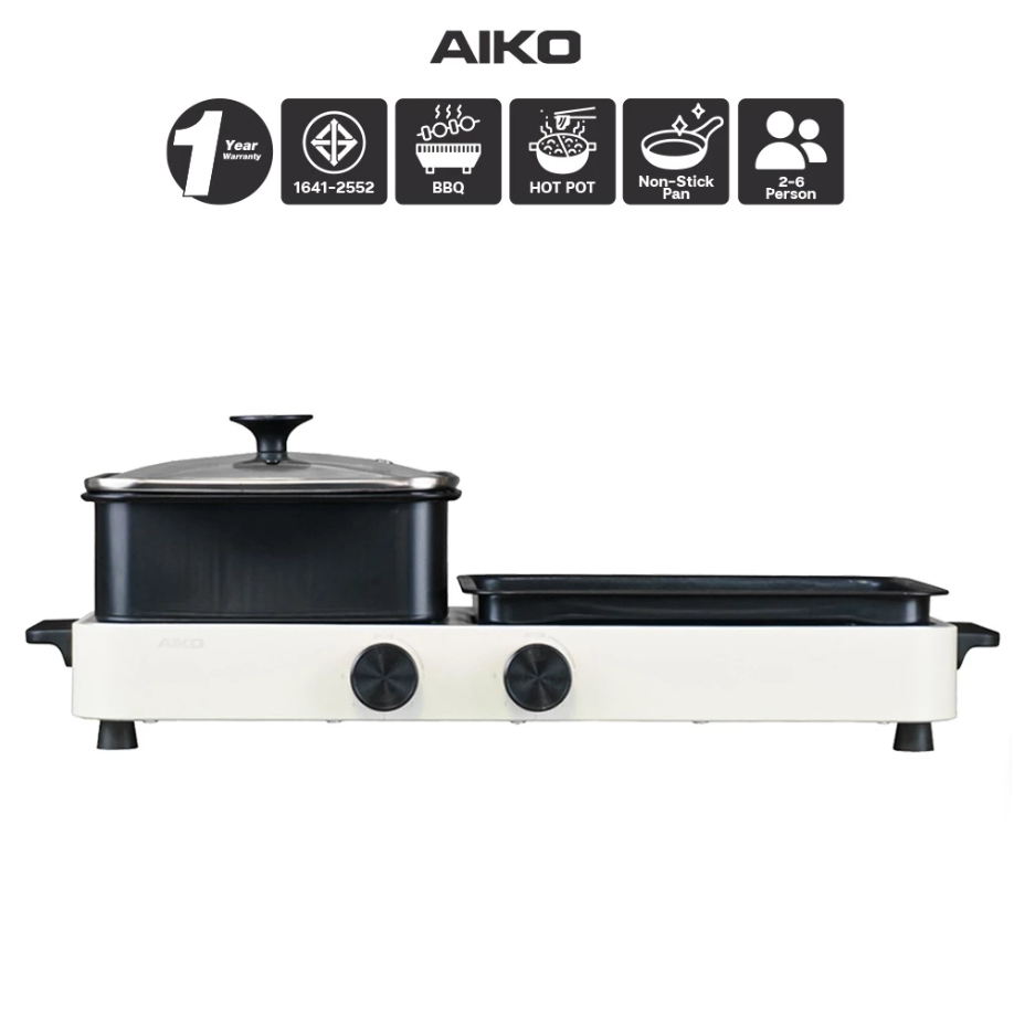 AIKO AK-2104A เตาปิ้งย่างเอนกประสงค์ 2in1 ถอดล้างได้ Multi – functional Electric Grill with Hot pot – โปรปัง