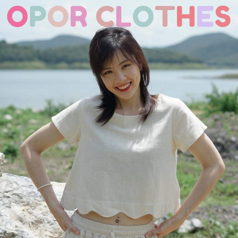เสื้อครอปชายโค้งผ้าฝ้าย-แขนสั้น OT006-V1