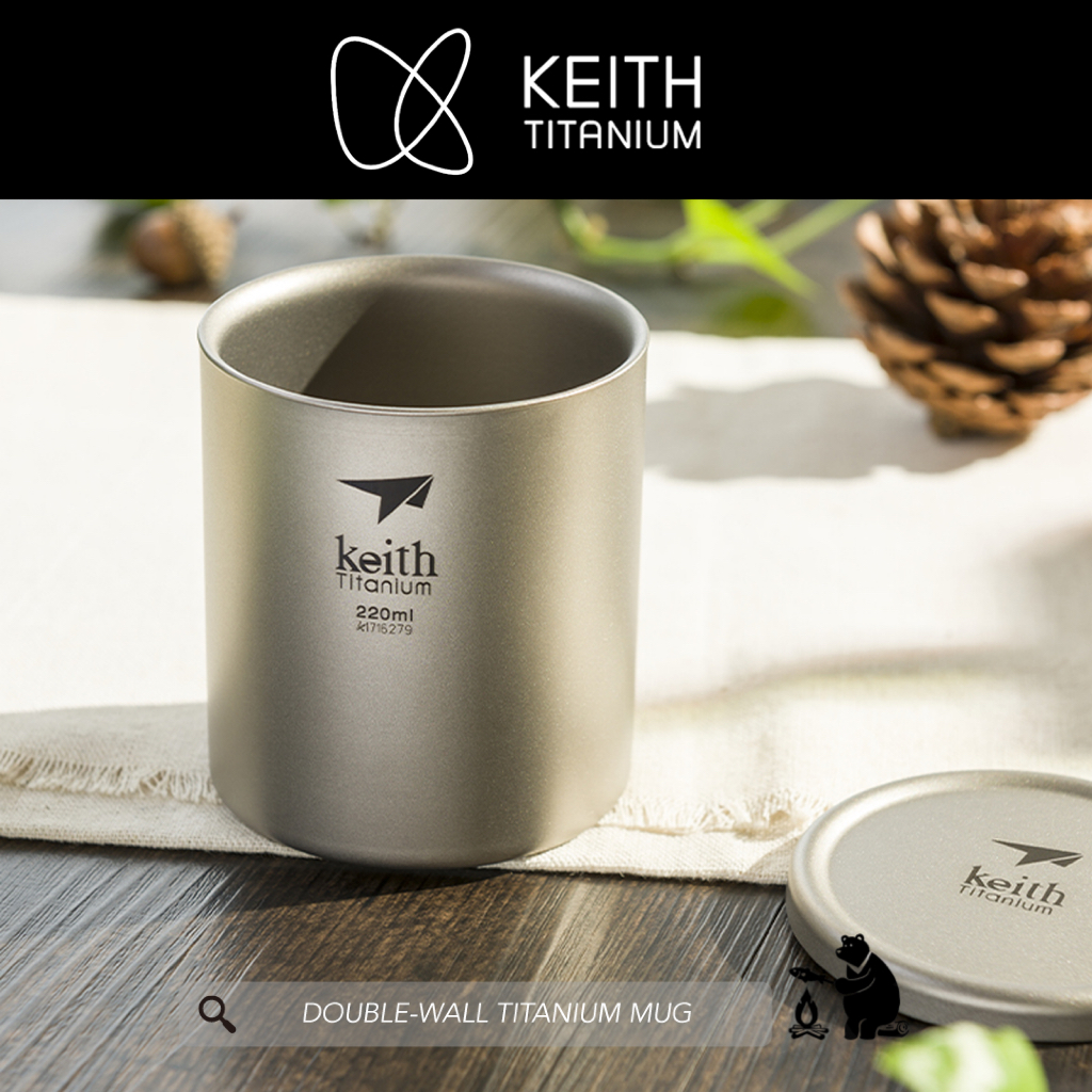 แก้วไทเทเนียม พร้อมฝาปิด/มีหูจับ Double-Wall Titanium Mug - Keith Titanium