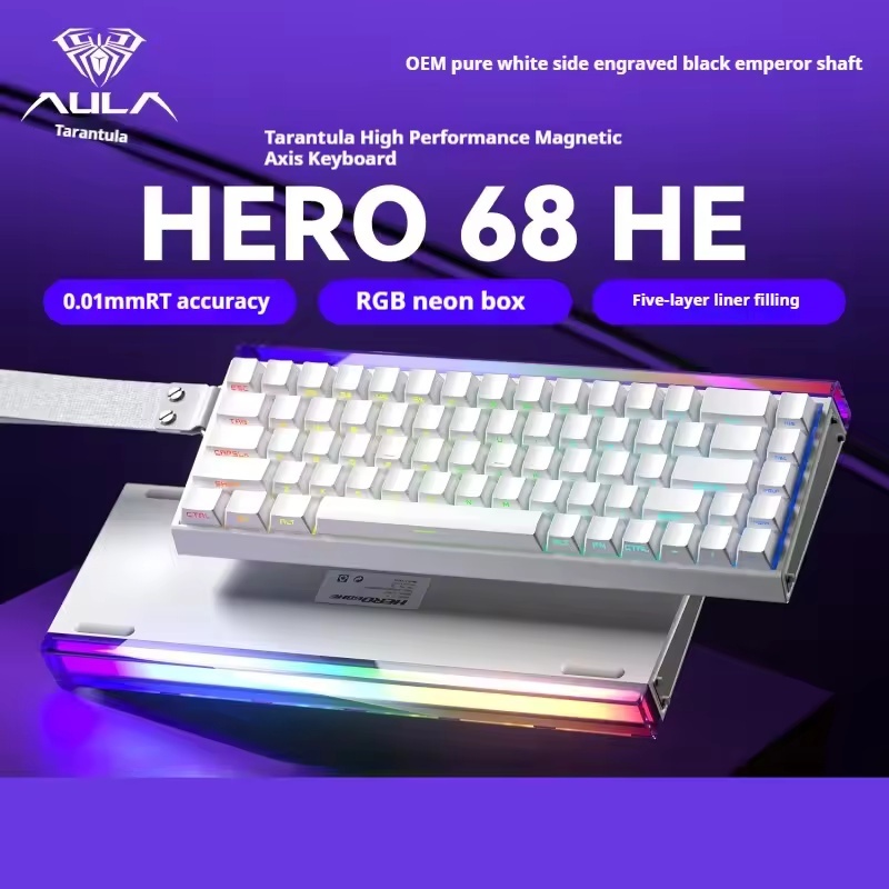 Aula Hero68 HE 8K Hz คีย์บอร์ดสวิตช์แม่เหล็ก RGB (SOCD) Rapid Trigger Keyboard Snaptap SOCD Magnetic