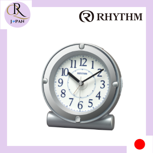 RHYTHM นาฬิกาปลุก Analog Electronic Sound Alarm เข็มวินาทีต่อเนื่องมีไฟสีเงิน 8RE679SR19