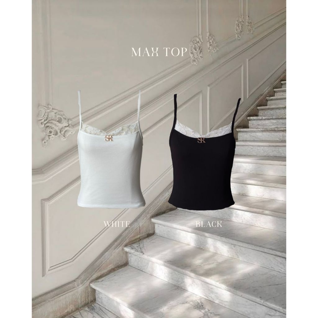 Sister.rrr : MAX TOP เสื้อสายเดี่ยวขอบลูกไม้ ปรับสายได้