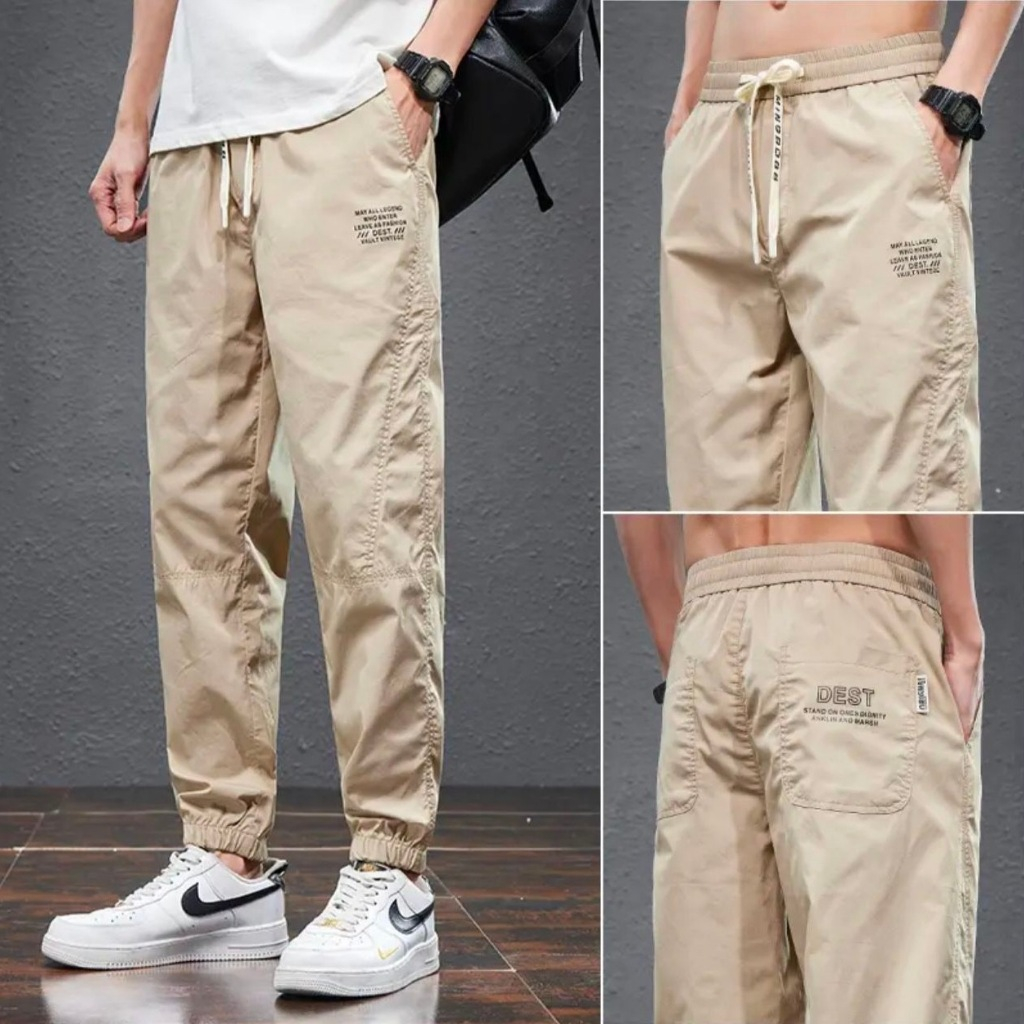 MR-DEER กางเกงขายาวผู้ชาย แฟชั่น กางเกงเอวยางยืด ขาจ้ำ ทรงสวยมีกระเป๋าข้าง เนื้อผ้าร่ม รุ่น MK255