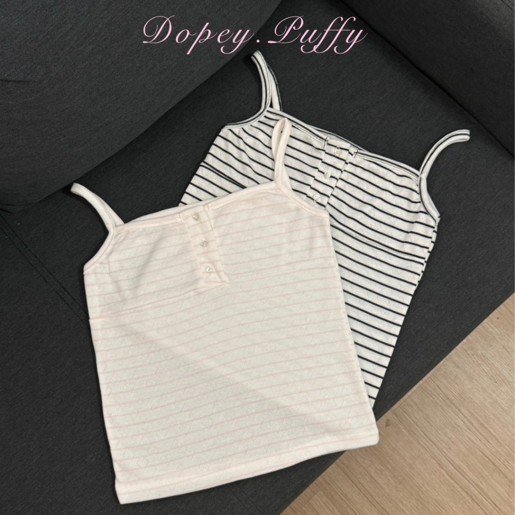 DOPEY.PUFFY / sugar crop เสื้อสายเดี่ยวกระดุมเนื้อผ้าฉลุลายทางหัวใจ ราคา ถูกที่สุด ดีลบีเคเค แกลเลอรีภาพที่ 2