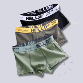 กางเกงในชายรุ่น Boxer_Hello แพค 5 ตัวคละสี ผ้าคอตตอน/สเปนเด็กซ์ คละสี ใส่สบาย ของผู้ชาย