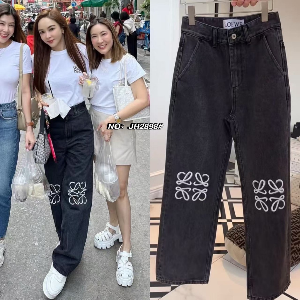 2898#สีดำ กางเกงยีนส์ขากระบอก - รูปที่ 7