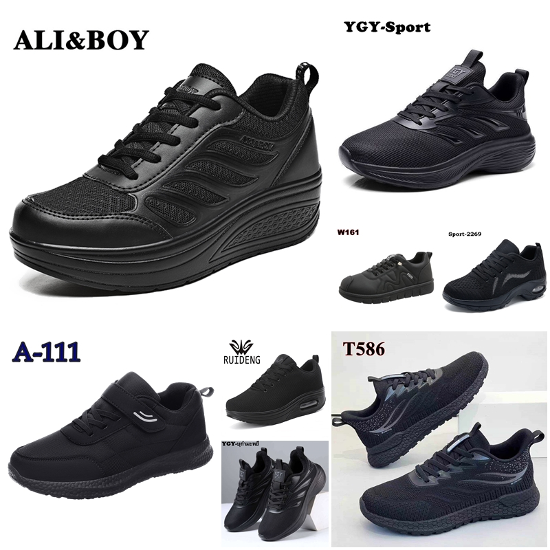 รองเท้าผ้าใบผู้หญิงสีดำล้วน รองเท้าเพื่อสุขภาพ แบรนด์ ALI&BOY,RUIDENG1,YGY,A111,2269 ไซส์ 36-43