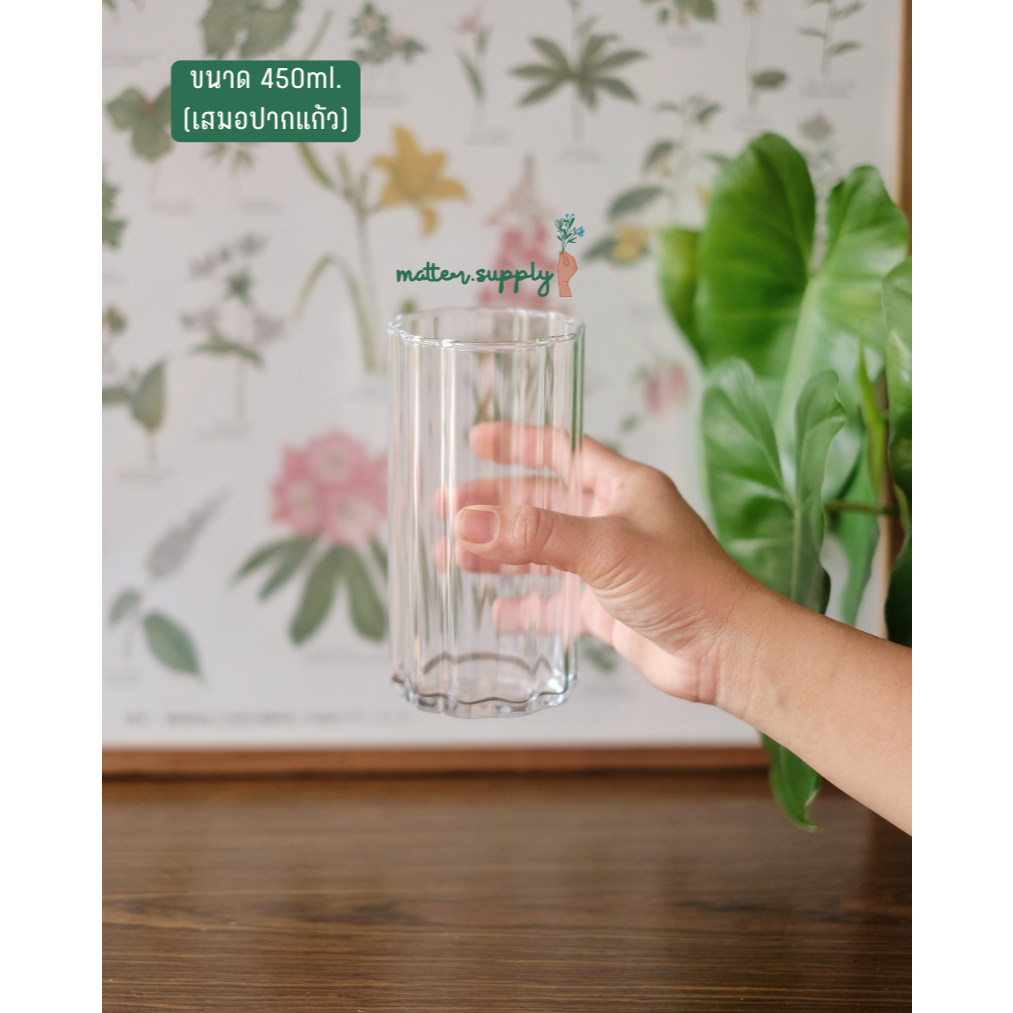 Petal glass แก้ว ใส ทรงสูง ลายลอน น้ำ กาแฟ รูปที่ 7