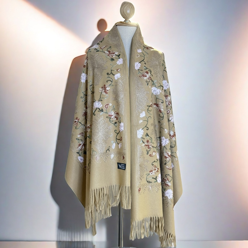 ลาเวน วินเทจเม็ดมะม่วงหิมพานต์ชาติพันธุ์ผ้าคลุมไหล่มุสลิมผ้าคลุมศีรษะ ผ้าแจ็คการ์ด พู่ผ้าคลุมไหล่ผู้หญิงสบายผ้าพันคอหนา