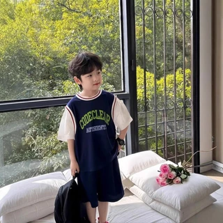ชุดลำลองเด็ก เสื้อยืดแขนสั้นและกางเกงขาสั้น คุณภาพดี ใส่เที่ยวใส่ออกกำลังกายได้หมด #16802