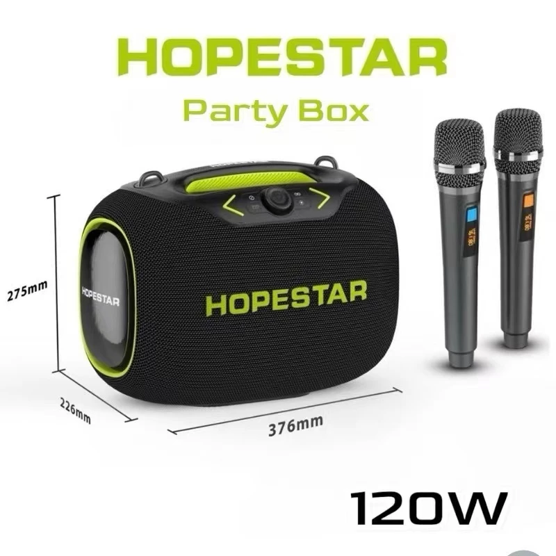 HOPESTAR Partybox ลำโพงบลูทูธ 120W พร้อมไมล์หลายสาย2ตัว เอฟเฟคเสียงเปลี่ยนได้3ระดับ ของแท้100%