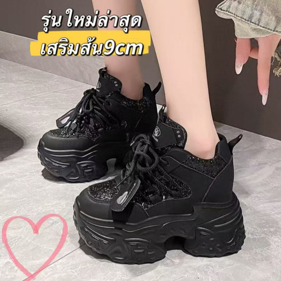 New!!{รุ่นใหม่มาแรง ส้นหนาถึง9cm} รองเท้าผ้าใบผู้หญิง  แฟชั่น เบา ใส่สบาย ทรงงามมาก รองเท้าลำลอง ดีไซน์โดดเด่น A761