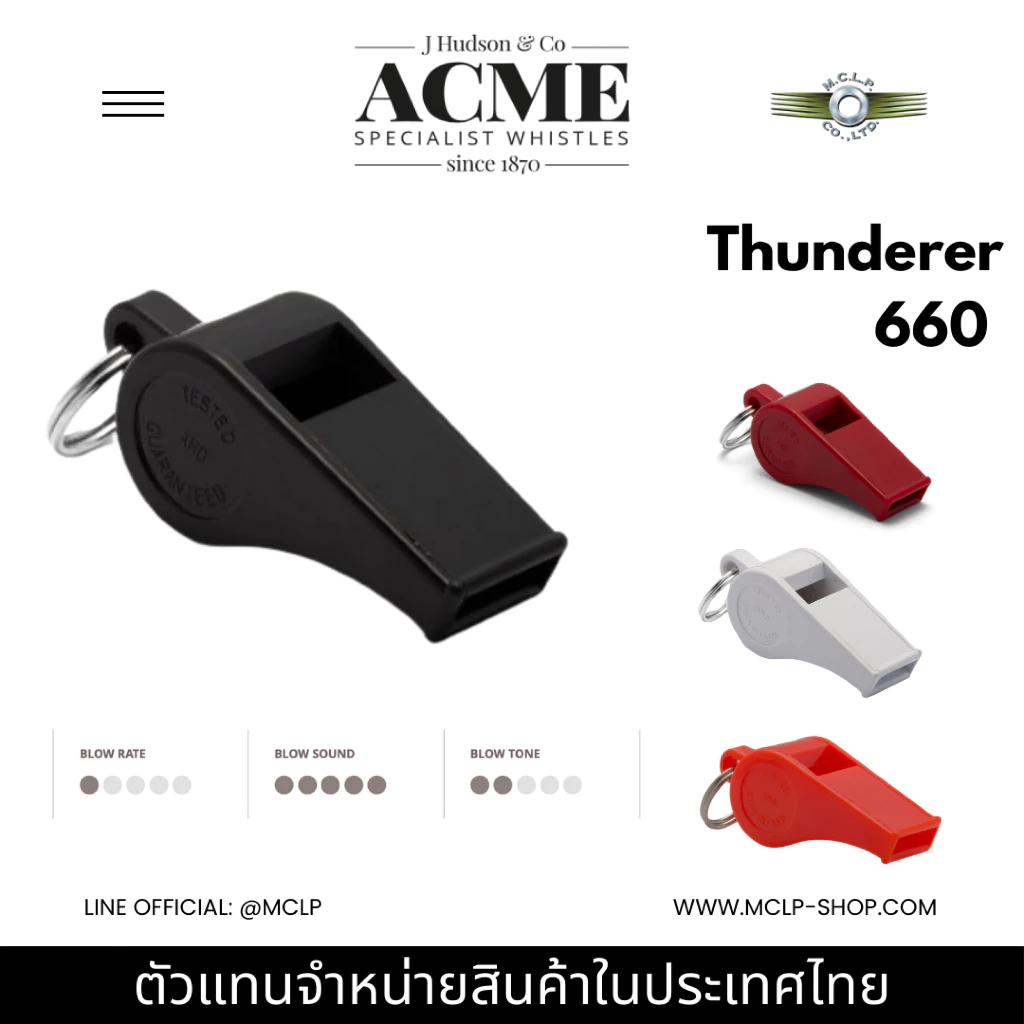 Acme Thunderer 660 Whistle นกหวีดเสียงดัง 117dBA สำหรับกีฬา ครู ทหาร
