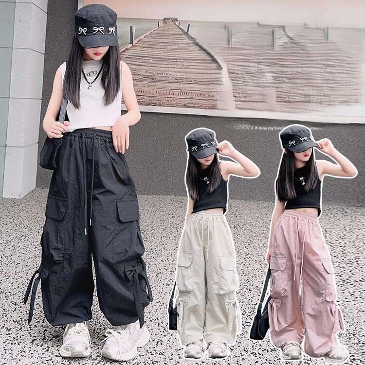 H83-H87 เสื้อกร้ามแขนกุด กางเกงคาร์โก้ผ้าร่ม (แยกชิ้น)