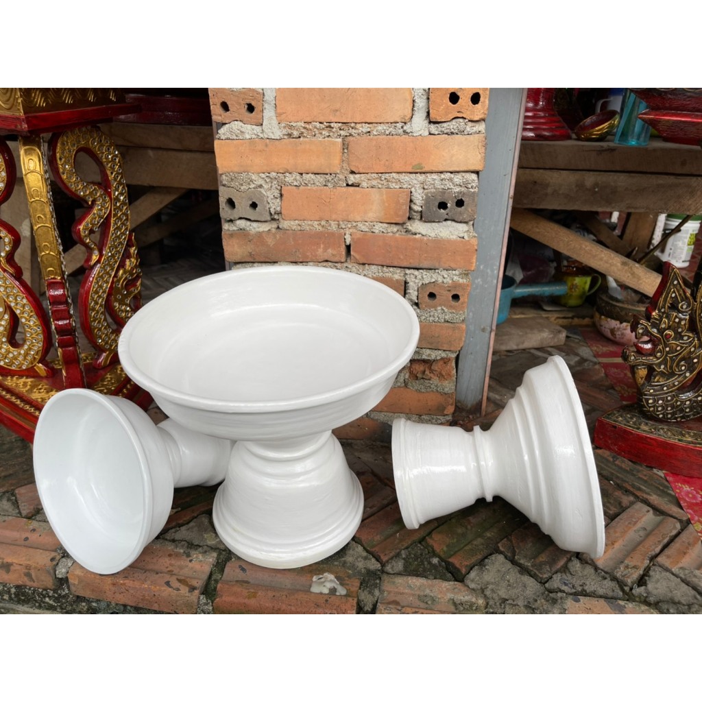 พาน พานไม้ไผ่  สีขาว ขนาด  7 8 9 10 12   นิ้ว  พานขาว   พานขันบัว บายศรี ไหว้ครู พานงานบวช พานขันหมาก - รูปที่ 5