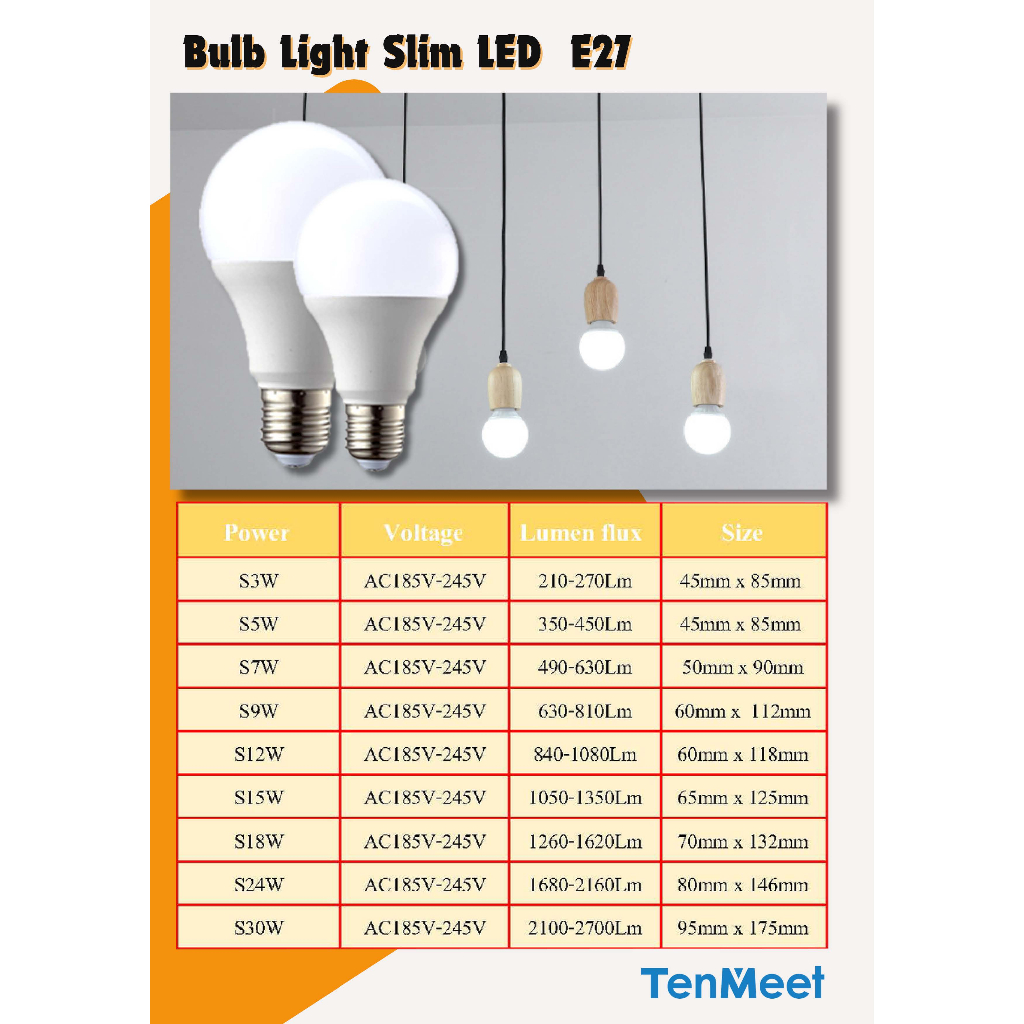 Ciwolf Mall TenMeet หลอดไฟ LED SlimBulb light ไฟ220V หลอดไฟขั้วเกลียว ขั้ว E27 5W7W9W12W15W18W24W30W - รูปที่ 2