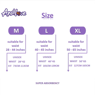 【ใช้ได้ทั้งชายแ】ANDLOVE ผ้าอ้อมผู้ใหญ่ แบบแปะเทป ผ้าอ้อมบางเฉียบ ผ้าอ้อมผู้ใหญ กันรั่ว - M/L/XL (50 ชิ้น/5 Pack)