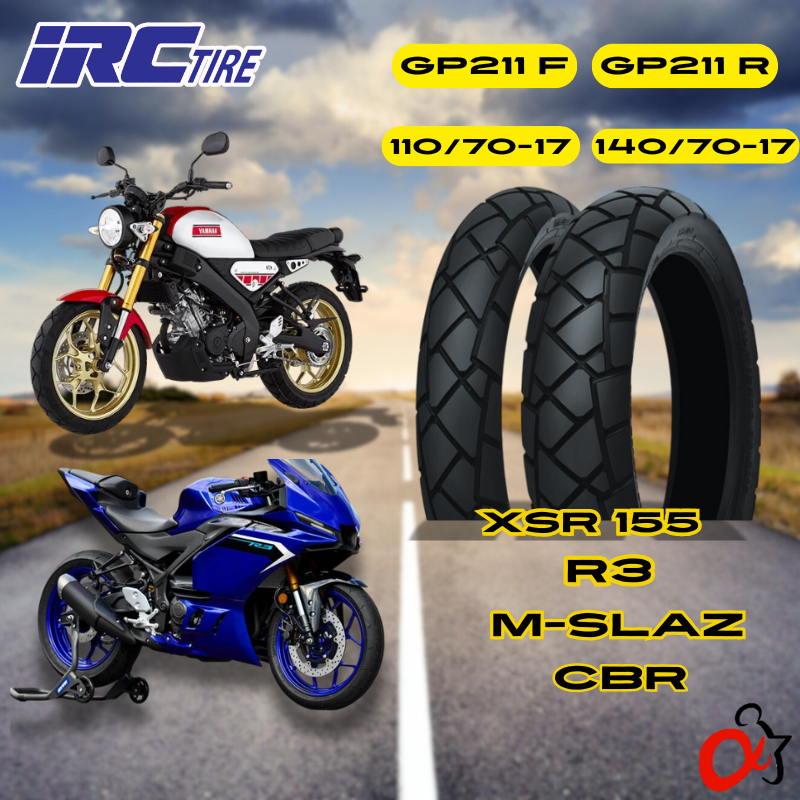 IRCรุ่นGP211  กึ่งวิบากขอบ17 110/70-17,140/70-17 ใส่ XSR155,R3,CBR,MSLAZ  ไม่ต้องดัดแปลง