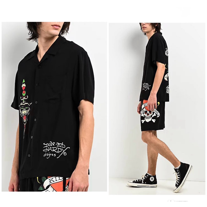 Ed Hardy Love Kills Slowly tattoo  Shirt -  เสื้อ Hawaii แบรนด์  ED HARDY (TS566)