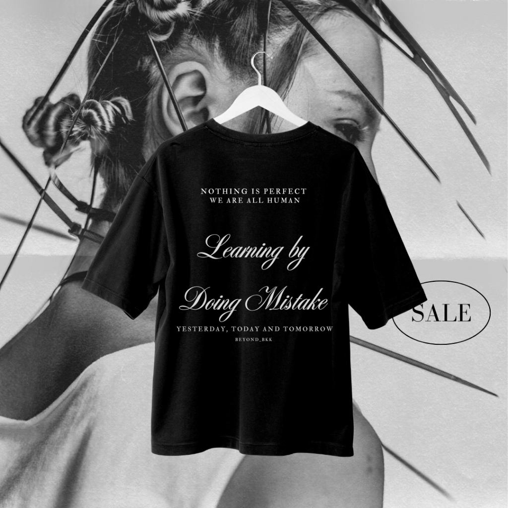 BEYOND9 | เสื้อยืดOversize สีดำ ลายNothing Perfect