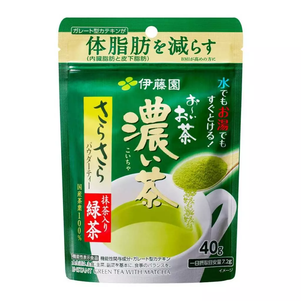ชาเขียวผงเข้มข้นผสมมัทฉะ Itoen (Instant Green Tea with Matcha) 40กรัม (เขียวเข้ม)