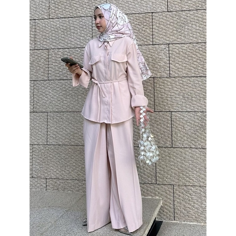 Easy elegance pants กางเกงจีบพลีทกึ่งกระโปรง ใส่สบายเอวยางยืด [N Able style]