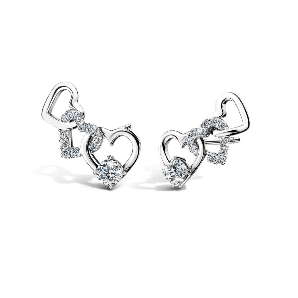 Jubilee Diamond ต่างหูเพชร Jubilee Heart Double Happiness Earrings เพชรแท้