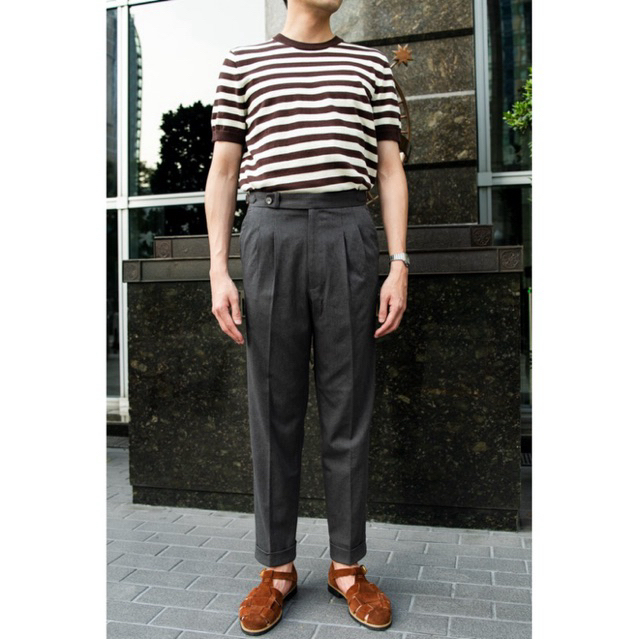 TOFFY & BROWN /  DOUBLE PLEATED HIGH WAIST TROUSERS กางเกงทรงกระบอกเล็กเอวสูงจีบคู่ปลายขาเบิ้ล