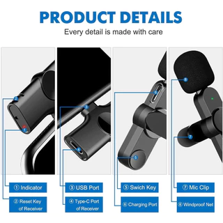 Wireless Microphone ไมโครโฟนไร้สายแบบพกพาสําหรับ ios/Type-Cไมค์ไร้สายหนีบเสื้อ ไมค์หนีบปกเสื้อ