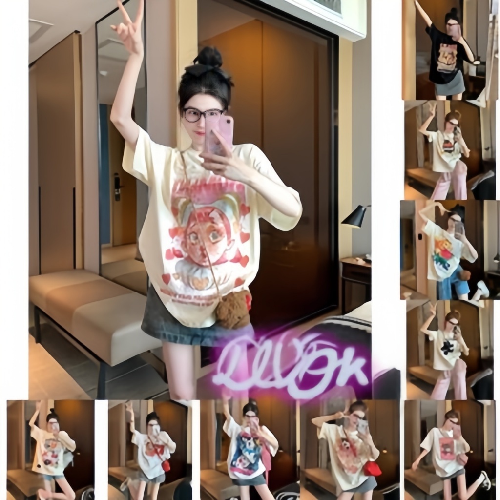 (จัดส่งตลอด 24 ชั่วโมง）OOOK Official เสื้อที-เชิดขนาดใหญ่ พิมพ์การ์ตูนน่ารักฤดูร้อน