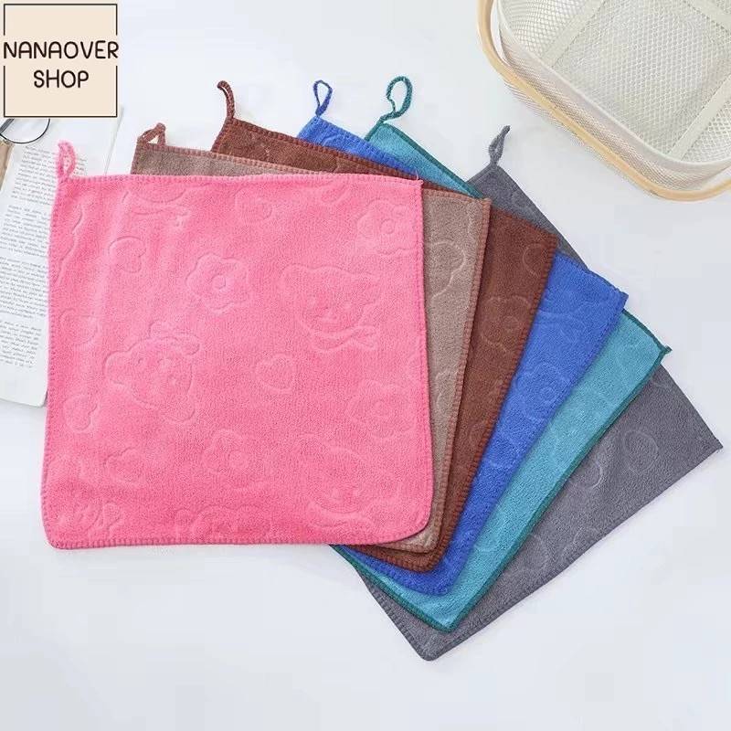 NANAOVER ส่งฟรี!! ผ้าเช็ดนาโนปั๊มลายหมี น่ารักๆ คละสี แพ็คละ 12 ผืน!! ขนาด 30x30 ซม.