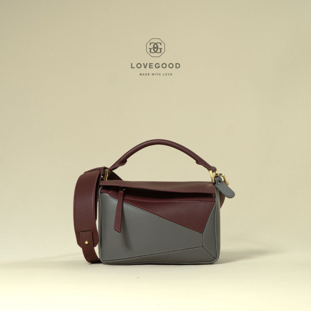 [ LoveGood ] Mosaic กระเป๋าสะพายหนังวัวแท้ ดีไซน์สวย มีความ Two tone  การตัดเย็บ Puzzle  size 23 cm. มีสายสะพายยาวให้